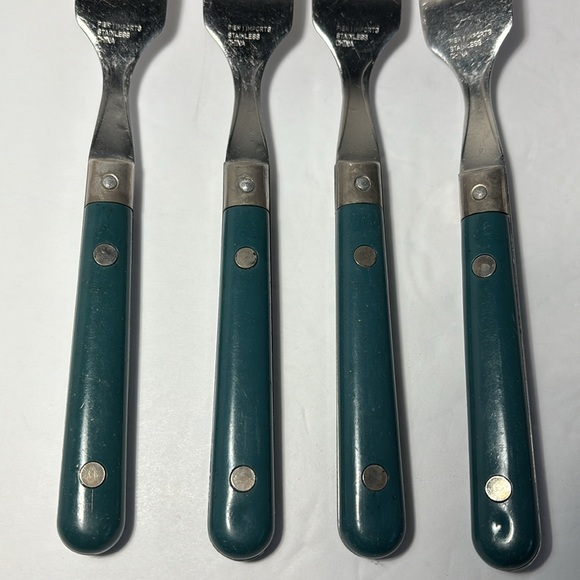 Pier 1 Imports Stainless Flatware Green Teal Rounded Handles SO 12 Forks Knives - Picture 6 of 14